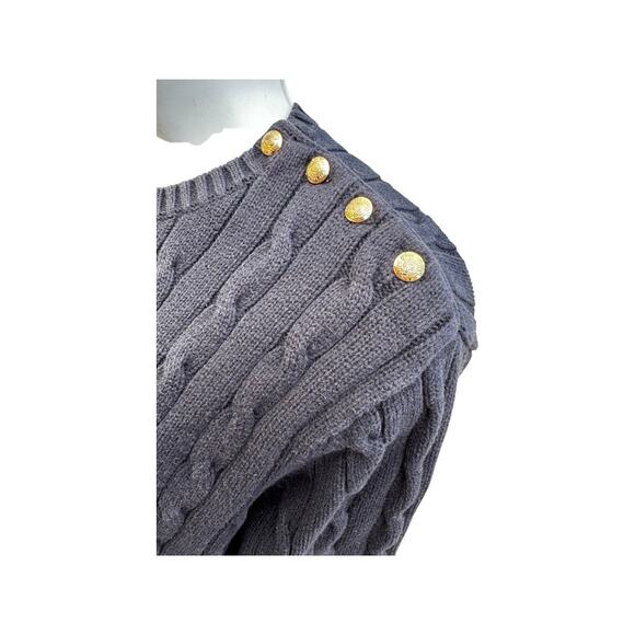 Chaps Blue Cable Knit Sweater XL with Button Shoulder Accents - Picture 3 of 5